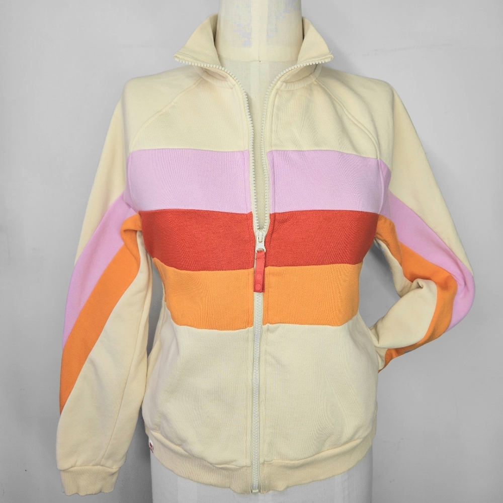 Lego X Target Size M Swearshirt Full Zip Cream Rainbow Stripe Pockets Orange Red